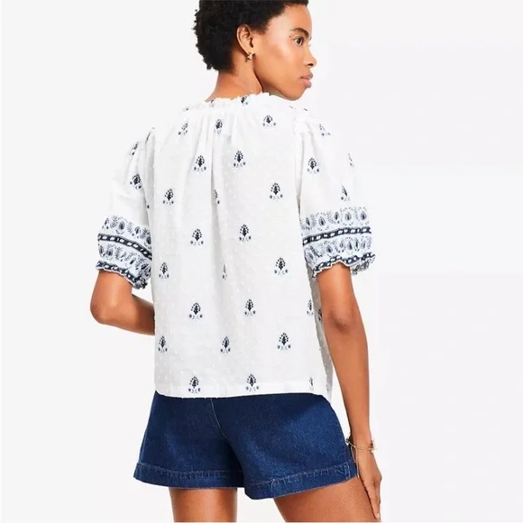 LOFT Border Floral Clip Pleated Blouse - Picture 3 of 11